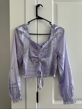 Lilac Ruched Long-Sleeve Crop Top - Unbranded